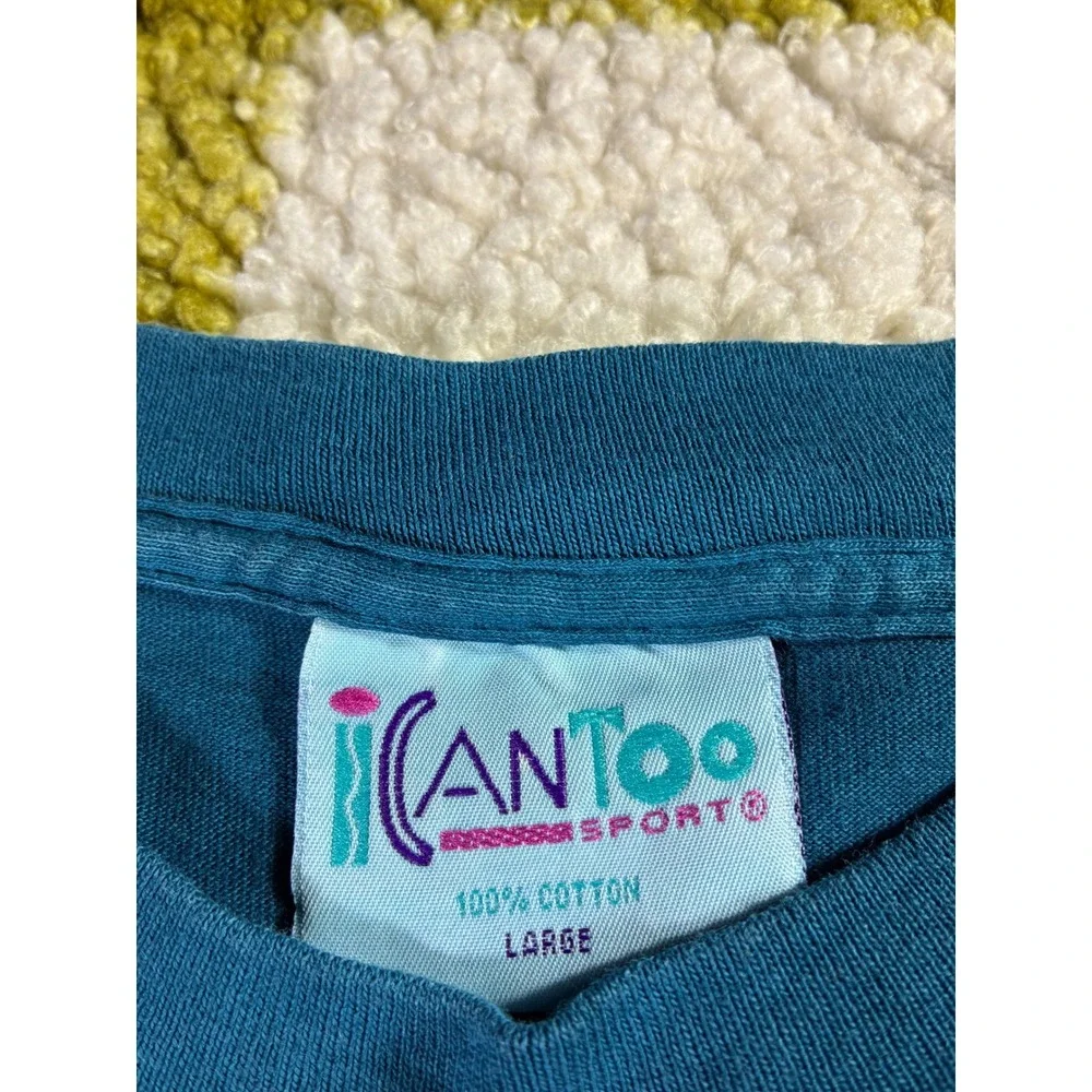 Vintage I Can Too Sport Manhattan Beach Volleyball‎ T-Shirt Teal Single Stitch L